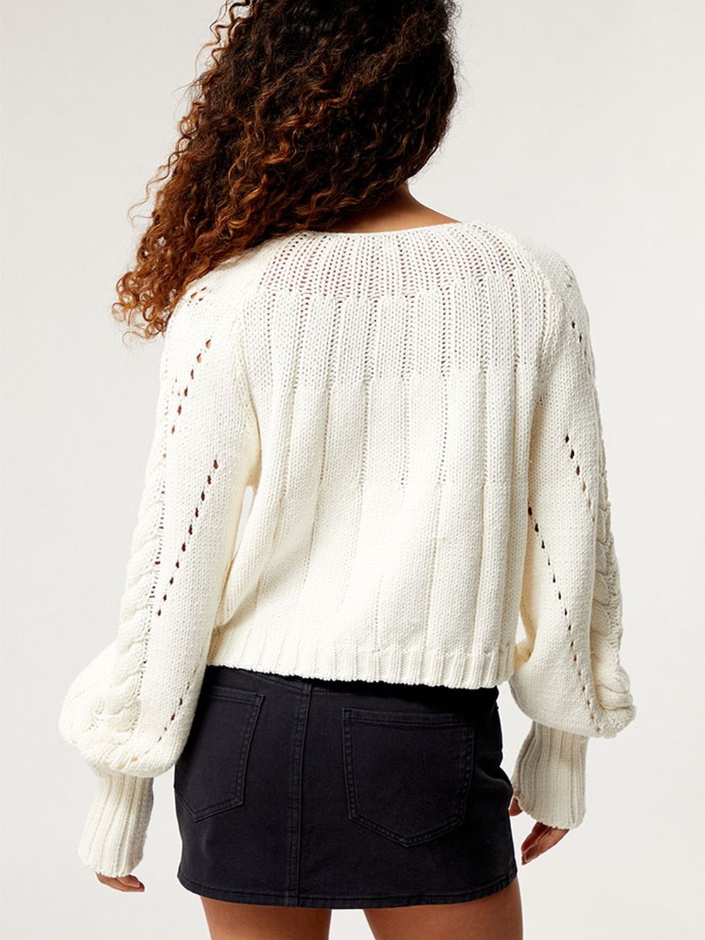 Free People Sandre Cream Cable Knit Long Sleeve Seeater Small Boho Cottagecore - Picture 3 of 9